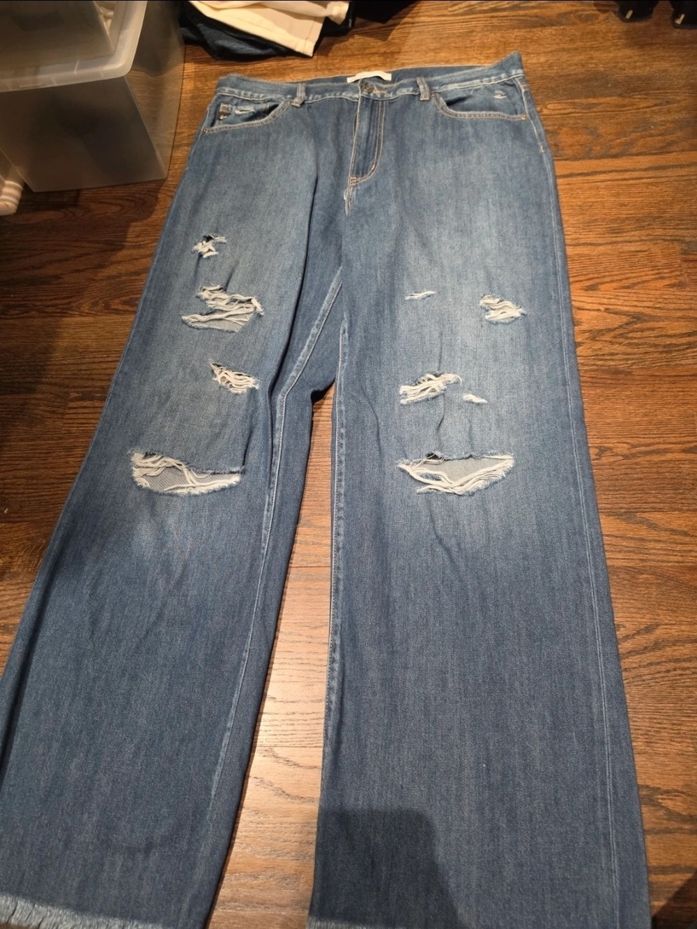 KanCan Women's Blue Distressed Relaxed Jeans